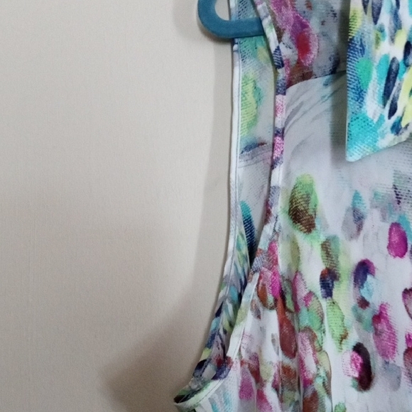 Colorful Floral Sleeveless Collared Blouse - Picture 4 of 7